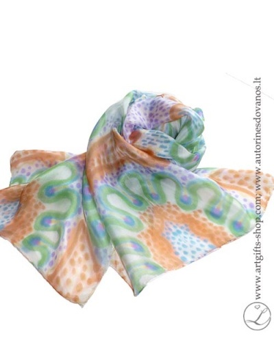 hand-painted-silk-scarf-lithuania-wearableart-handmade-orange-brownblue-green-2